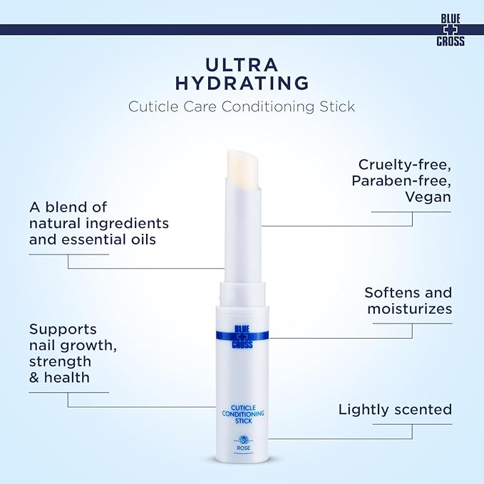 Blue Cross Professional Nail Care Nourishing Scented Cuticle Softener Oil Balm Conditioning Stick + Blossom Hydrating Moisturizing Scented Cuticle Oil, 2 Pack Rose Bundle