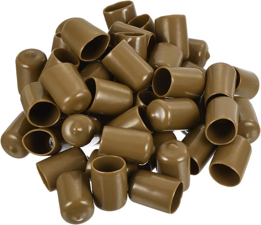 uxcell 50pcs Rubber End Caps 18mm ID Vinyl PVC Round Tube Bolt Cap Cover Screw Thread Protectors Light Brown, 0.7 inch