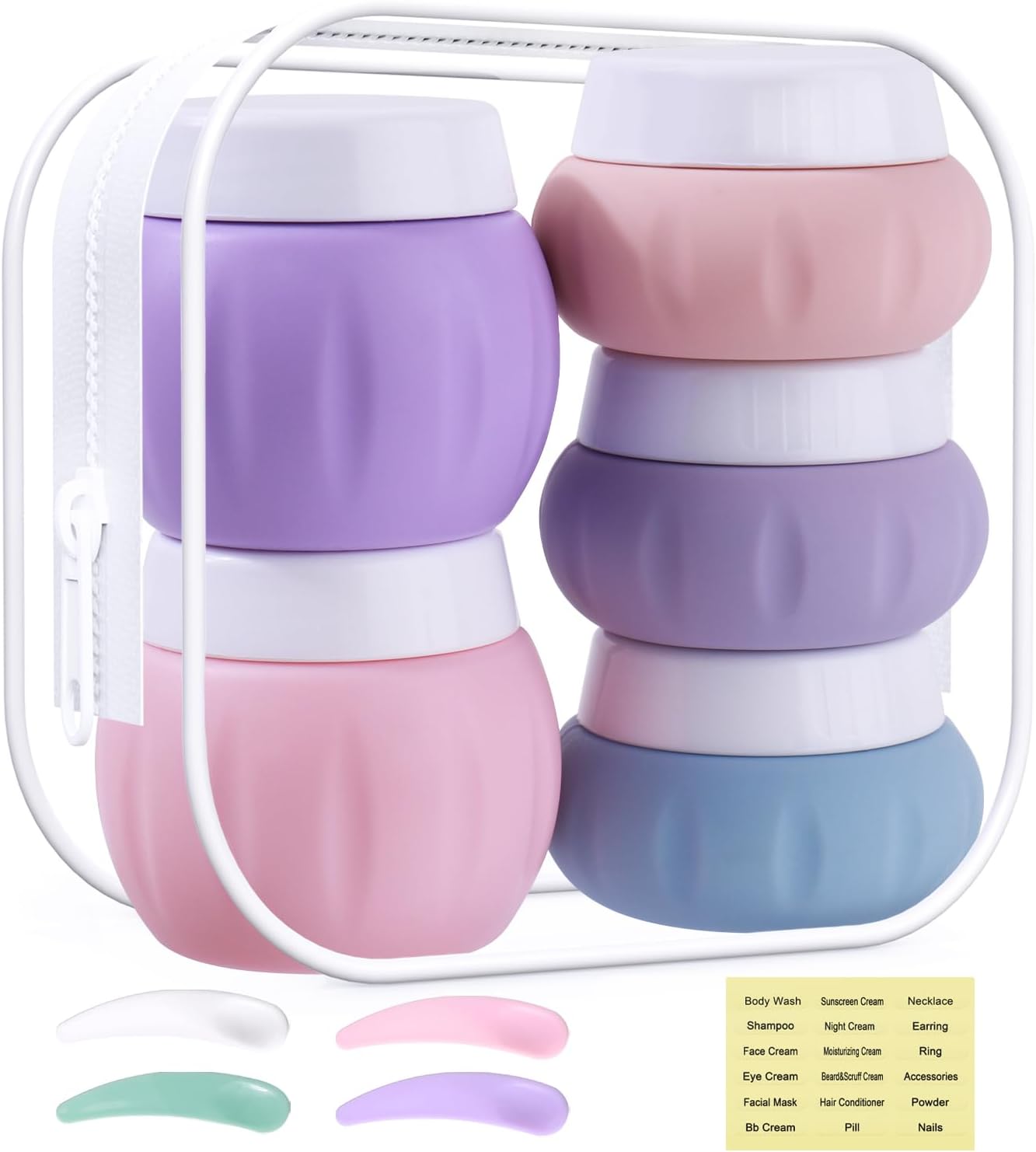 GLAMFIELDS TSA Approved 2Pcs 1.7oz+3Pcs 1oz Travel Size Silicone Jars BPA Free, Leak-proof Travel Essentials with Lid for Cosmetic Face Hand Body Cream Purple(5Pack)