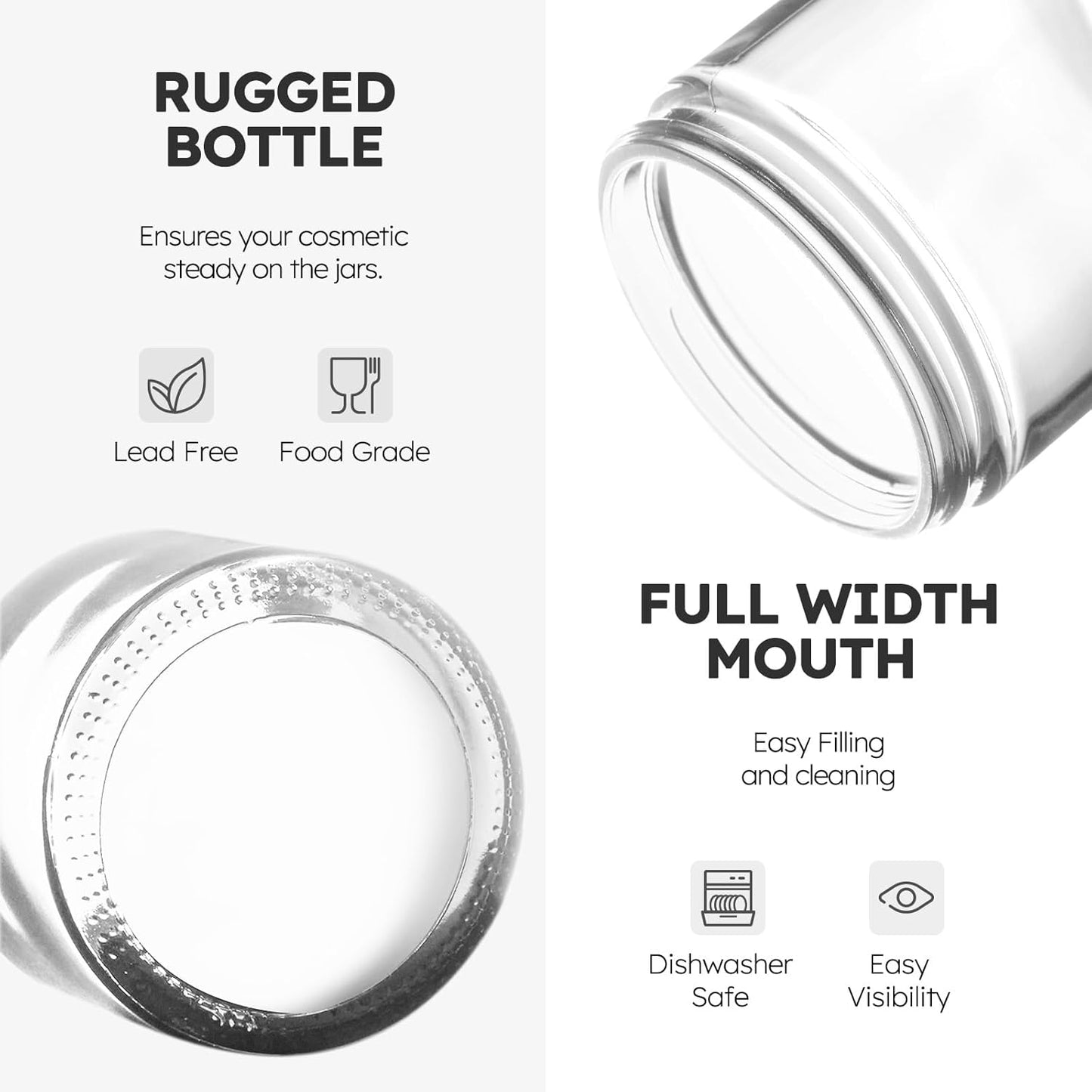 Tecohouse 4 oz Glass Jars with Lids, 48 Pack Clear Cream Canning Mason Jars with Lids, White Labels & Inner Liners, Empty Airtight Round Clear Slime Containers for Spice, Lotion, Ointments