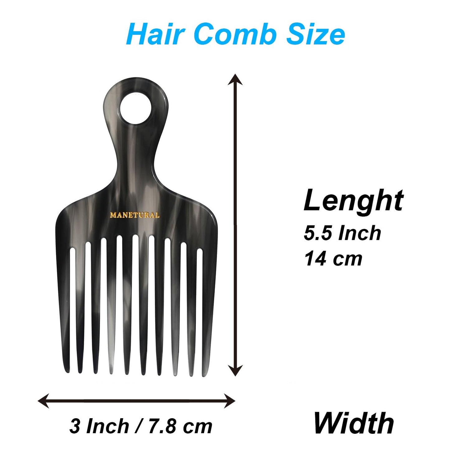 14MX Long-Tooth Comb/Afro Hair Lift Combs for Women's Curls and Men's Beards - Hand-Made, Hand-Crafted Beauty for Effortless Styling (Graphite, 2 PACK)