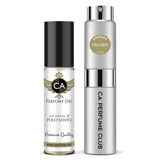 CA Perfume Duo Impression of Polo Santo For Women And Men Perfume Layering Set Long Lasting Travel Size EDP + Body Oil Roll-On Bottle 0.27 Fl Oz+0.33 Fl Oz