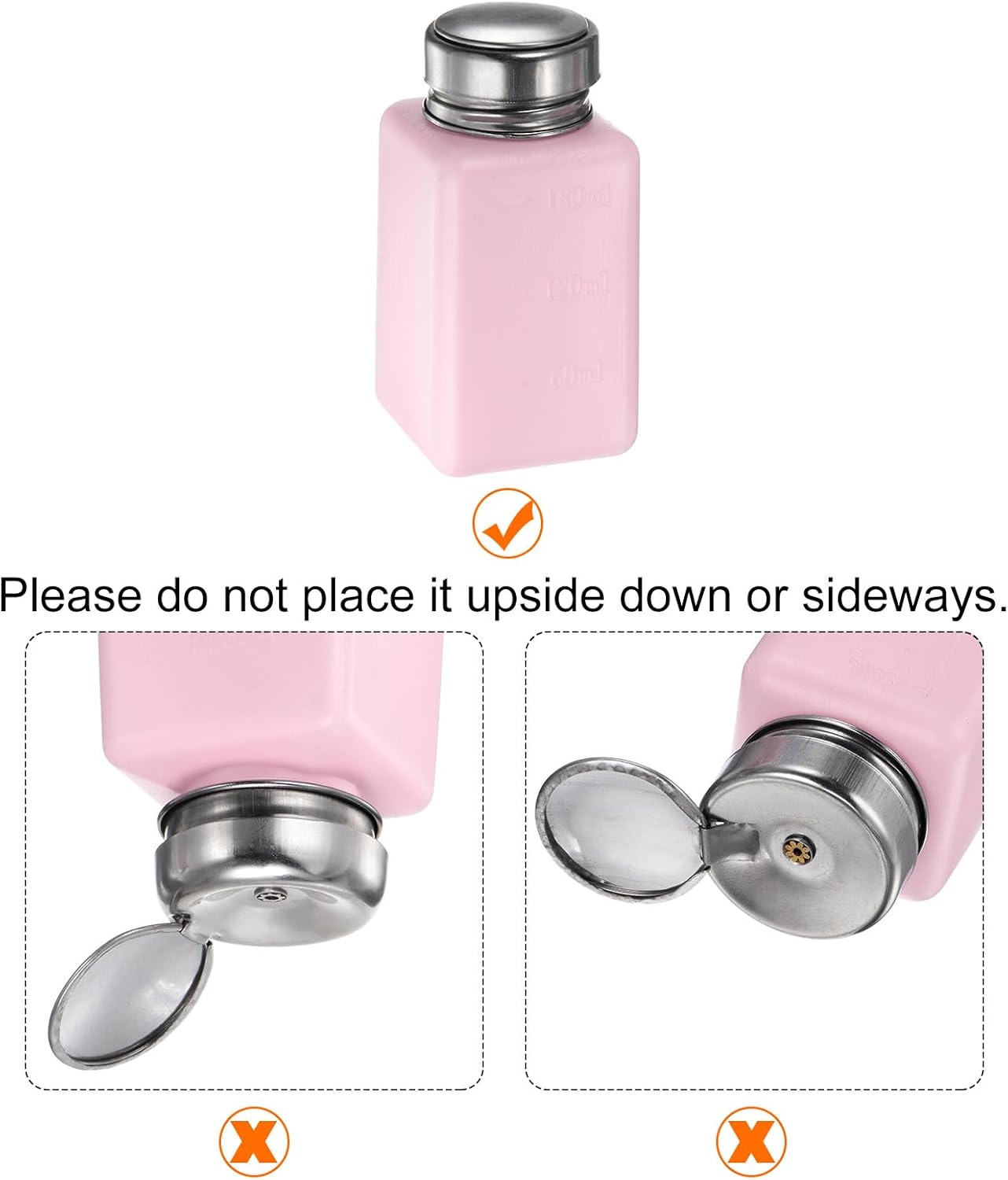 HARFINGTON 4PCS 180ML(6oz) Push Down Alcohol Dispenser Pump Liquid Press Empty Bottles Refillable Container for Acetone Cleanser Nail Polish Remover, Pink