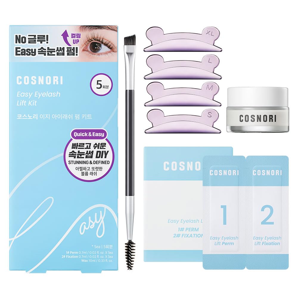 COSNORI Easy Eyelash Lift Kit - DIY Lash Lift Kit – Korean Eyelash Perm with No Glue Rods, 5 Applications, Long-Lasting Curl, Easy At-Home Curling Solution