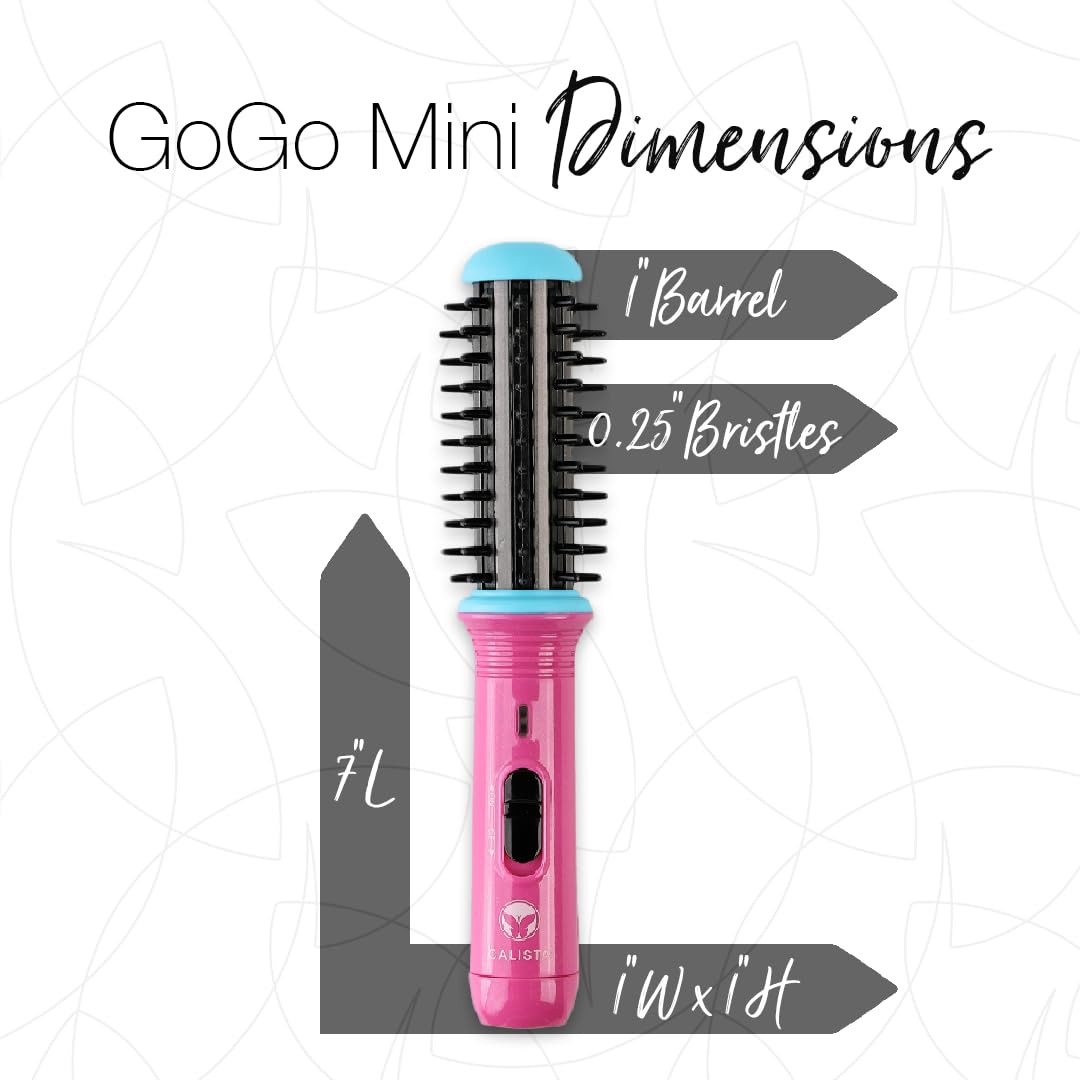 CALISTA GoGo Mini Heated Round Brush | Curl, Touch-Up, De-Frizz, Smooth, and Style Hair with Mini 7” Styling Tool | Heats to 365°F | Perfect Travel Tool | Dual Voltage (Jade Green)