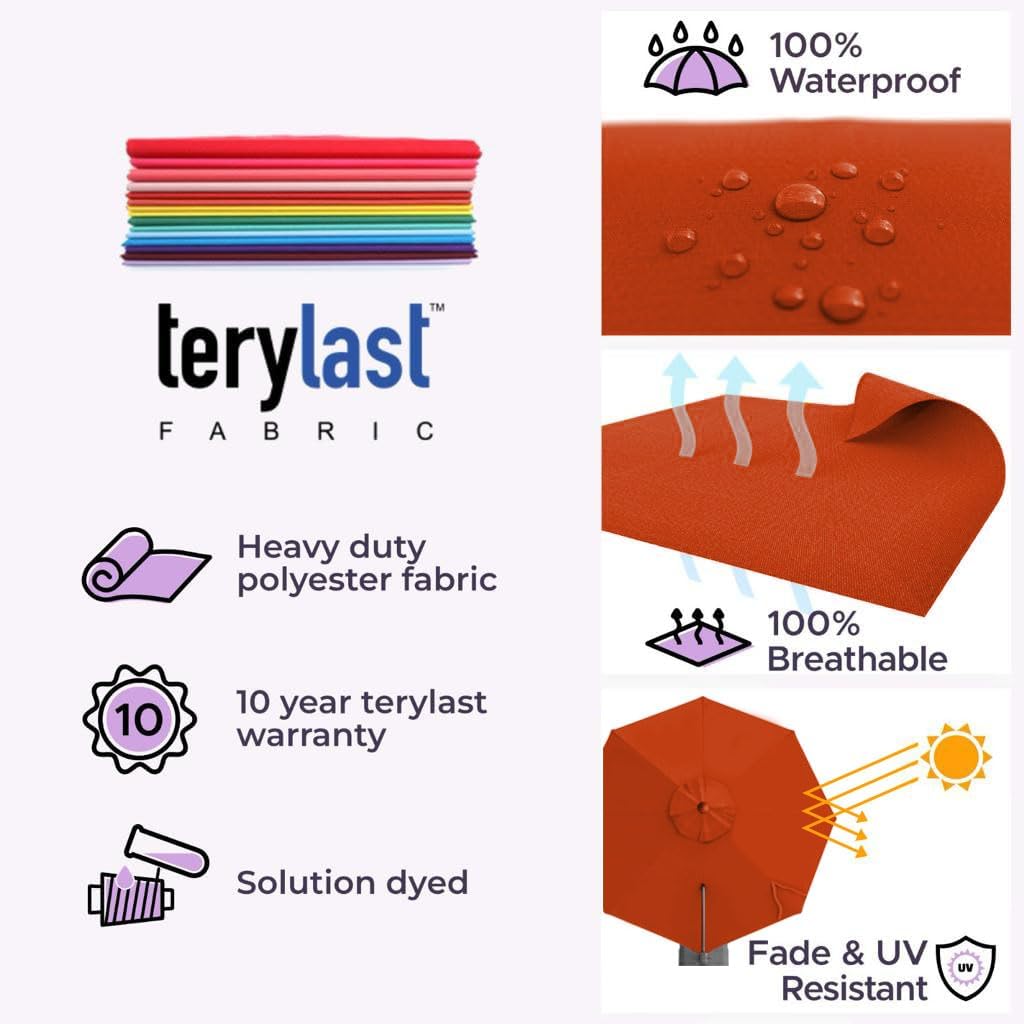 Midtown Umbrellas 10 Ft Outdoor Cantilever Patio Umbrella w/Terylast Apple Red Fabric - Rotate Tilt 360° Offset Patio Umbrella, Deck Patio Umbrella, Backyard Umbrella & Garden Umbrella - Silver Frame