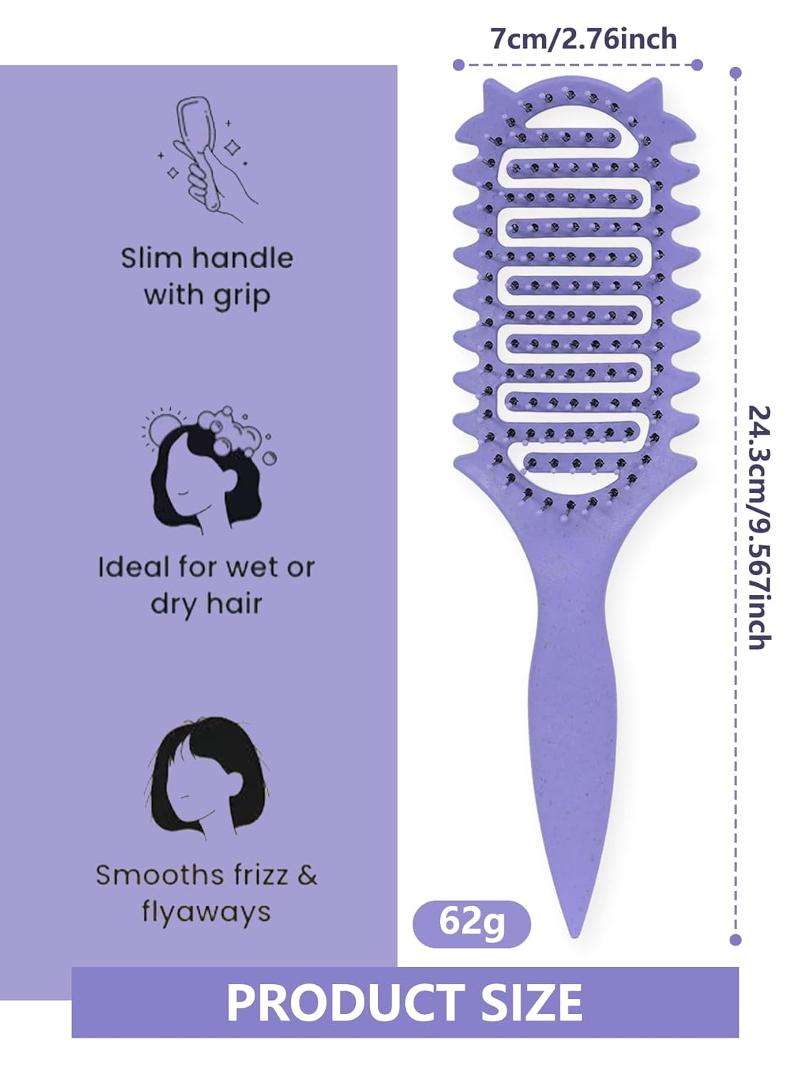 Curl Defining Brush for Curly Hair, 2025 Vented Detangling Brush for Wet, Curl Styling Brush for Women, Less Pulling, Defines & Shapes, Great Gift for Curly Hair Women (Purple)