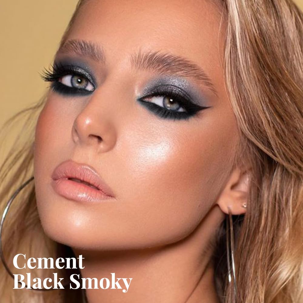 Eyeshadow Quads, 4 Black Smokey Grey Gray Silver Matte Shimmer Eye Shadow Makeup Palette Pigmented Silver Glitter Metallic Eyeshadow Makeup Palette sombra negra para ojos para ojos brillantes 01#