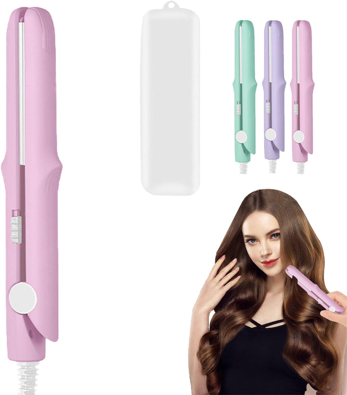 2025 New 2 in 1 Mini Dual Purpose Curling Iron, Mini Curling Wand Flat Iron Hair Straightener, Portable Travel Curl Wand for Women Short and Long Hair (Pink)