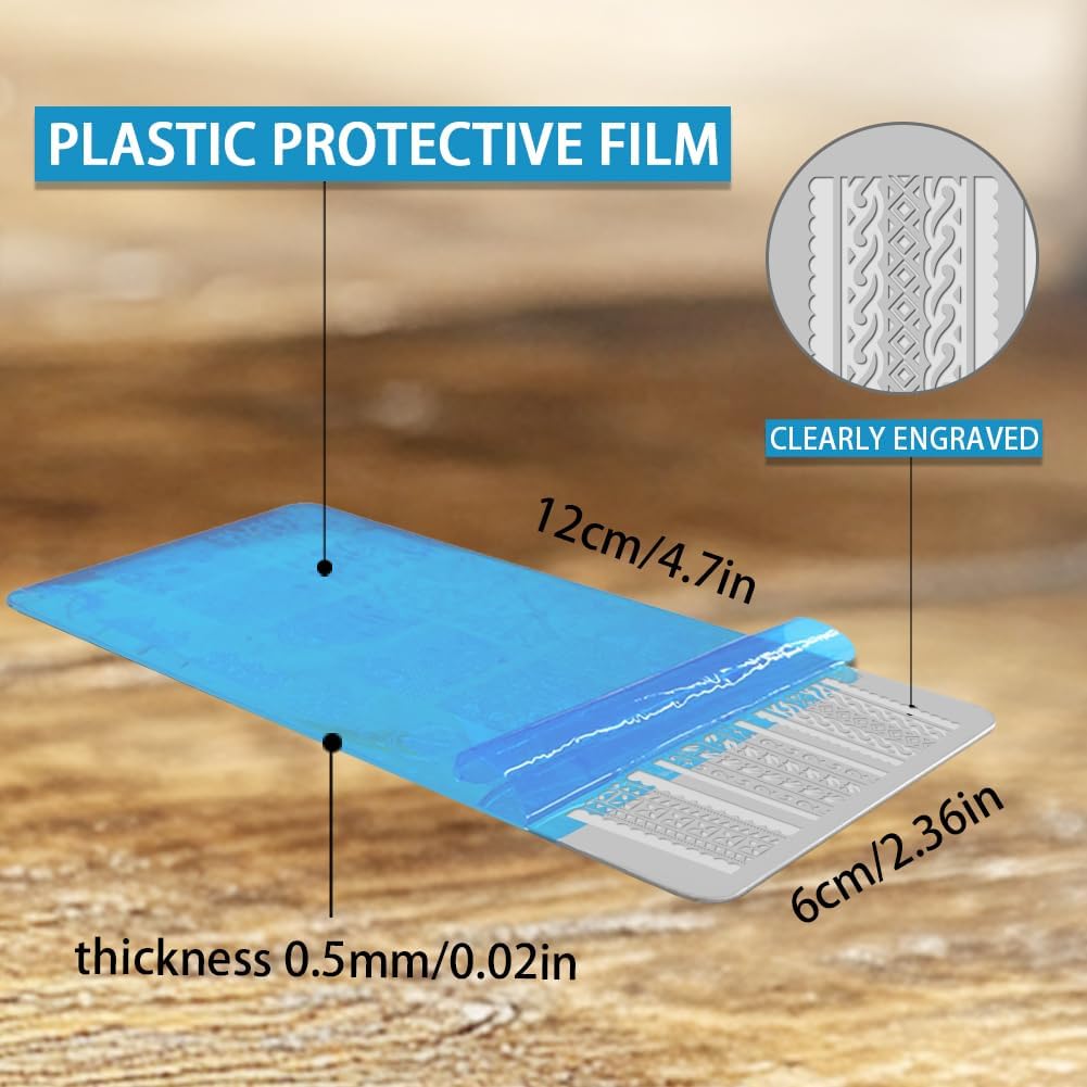 3Pcs Geometric Texture Nail Stamping Plate Set Aztec Retro Pattern Steel Nail Stamp Templates Clear Silicone Nails Stamping with Stamper Scraper for Manicure Printing