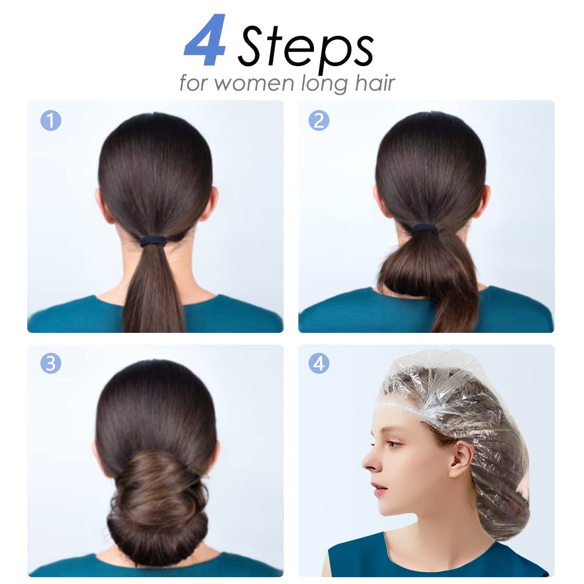 Aquior Shower Cap Disposable, 100 PCS Shower caps Large&Thick Waterproof Clear Plastic Elastic Hair Bath Caps For Women Kids Girls, Hotel and Hair Solon, Travel Spa, Home Use…