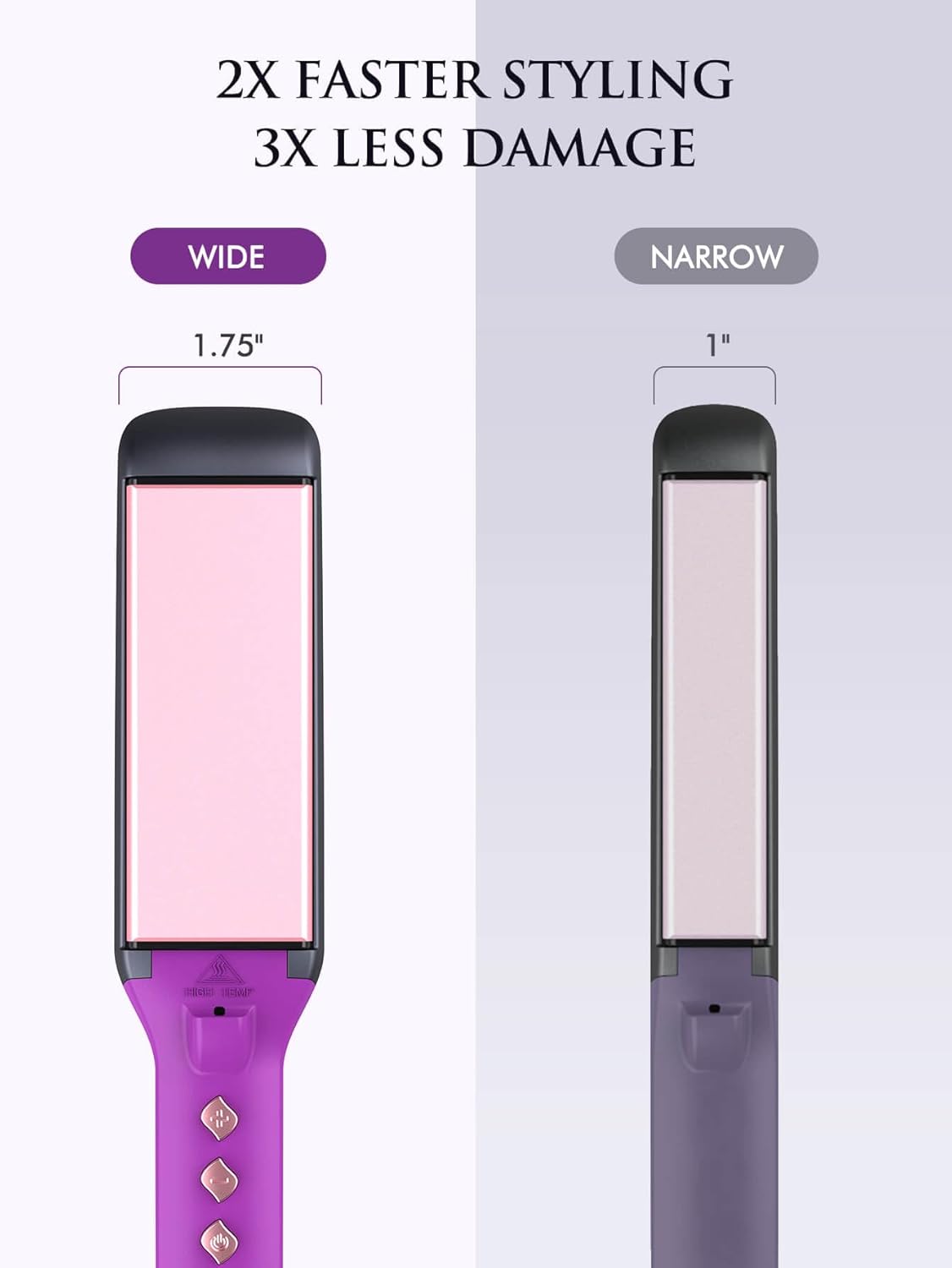 LANDOT Wide Flat Iron Hair Straightener for Fast Styling Thick/Long/Coarse Hair: 1-3/4 Inch Ceramic Straightener for Less Frizz, Smoother Shinier Results - Dual Voltage & 12 Temp Setting 250-450F