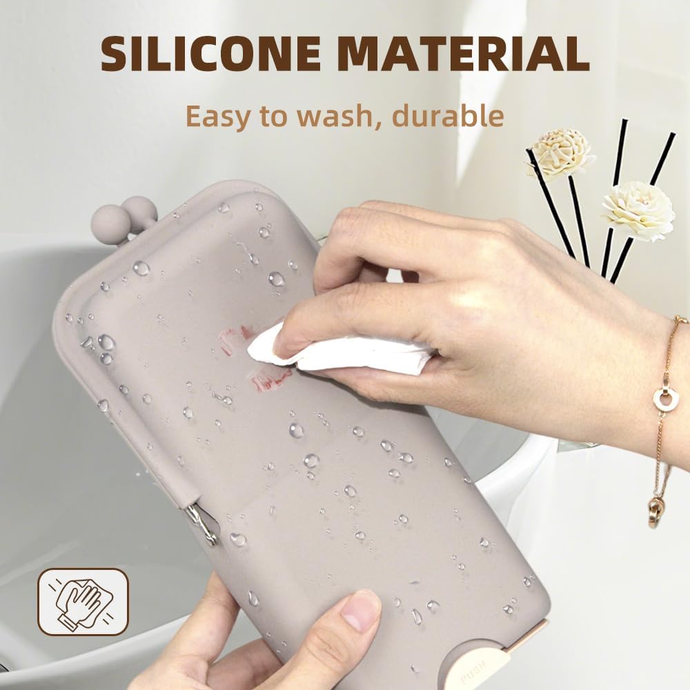 silicone makeup brush holder,waterproof soft and sleek portable travel cosmetic bag,standing makeup bag,pink