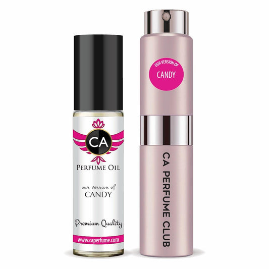 CA Perfume Duo Impression of Candy For Women Perfume Layering Set Long Lasting Travel Size EDP + Body Oil Roll-On Bottle 0.27 Fl Oz+0.33 Fl Oz