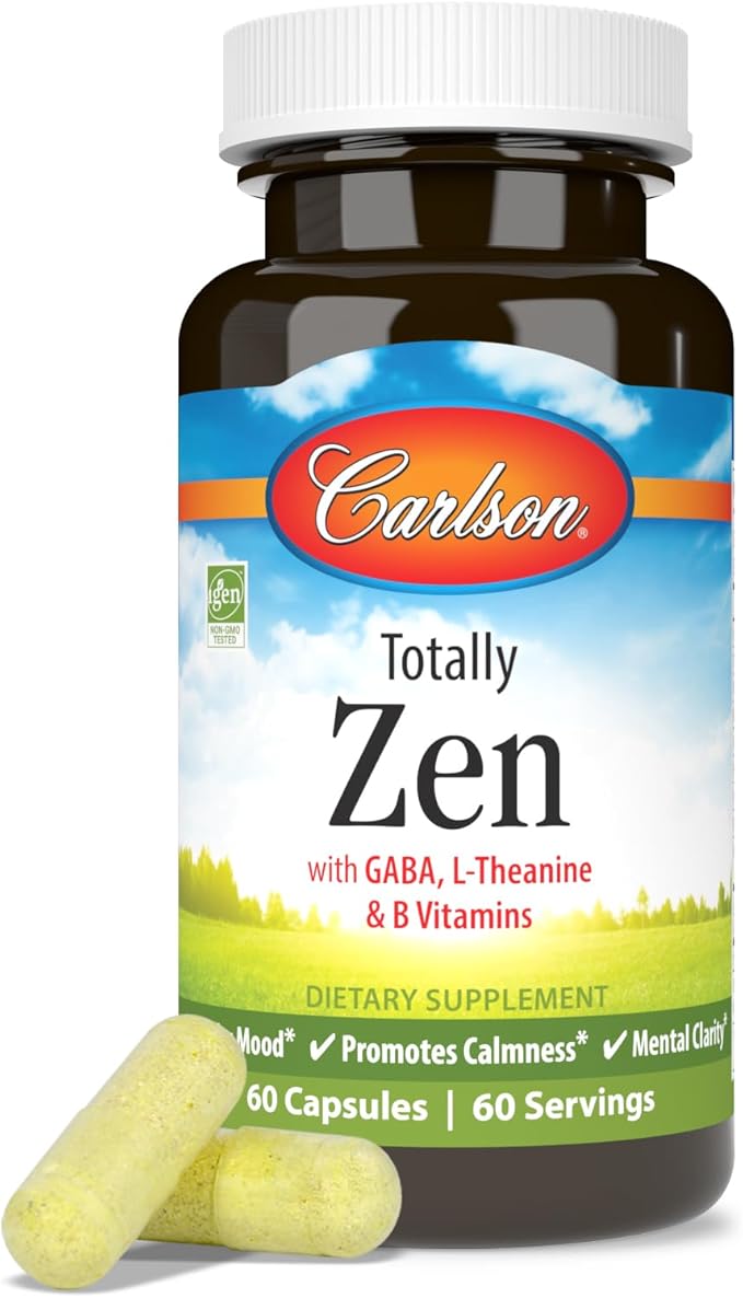 Carlson - Totally Zen, GABA, L-Theanine & B Vitamins, Healthy Mood, Promotes Calmness & Mental Clarity, 60 Capsules
