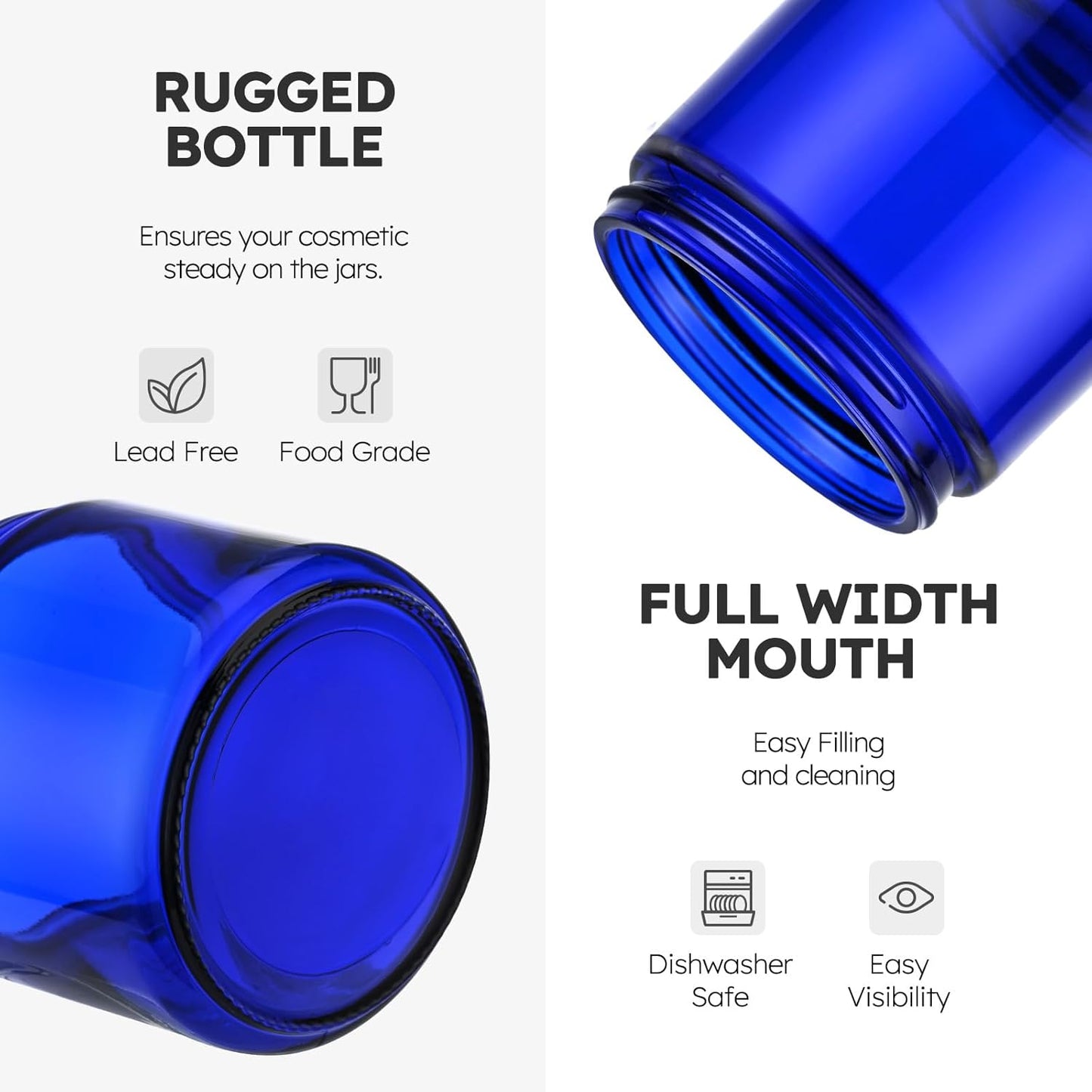 Tecohouse 4 oz Glass Jars with Lids, 48 Pack Blue Cream Canning Mason Jars with Lids, White Labels & Inner Liners, Empty Airtight Round Clear Slime Containers for Spice, Lotion, Ointments