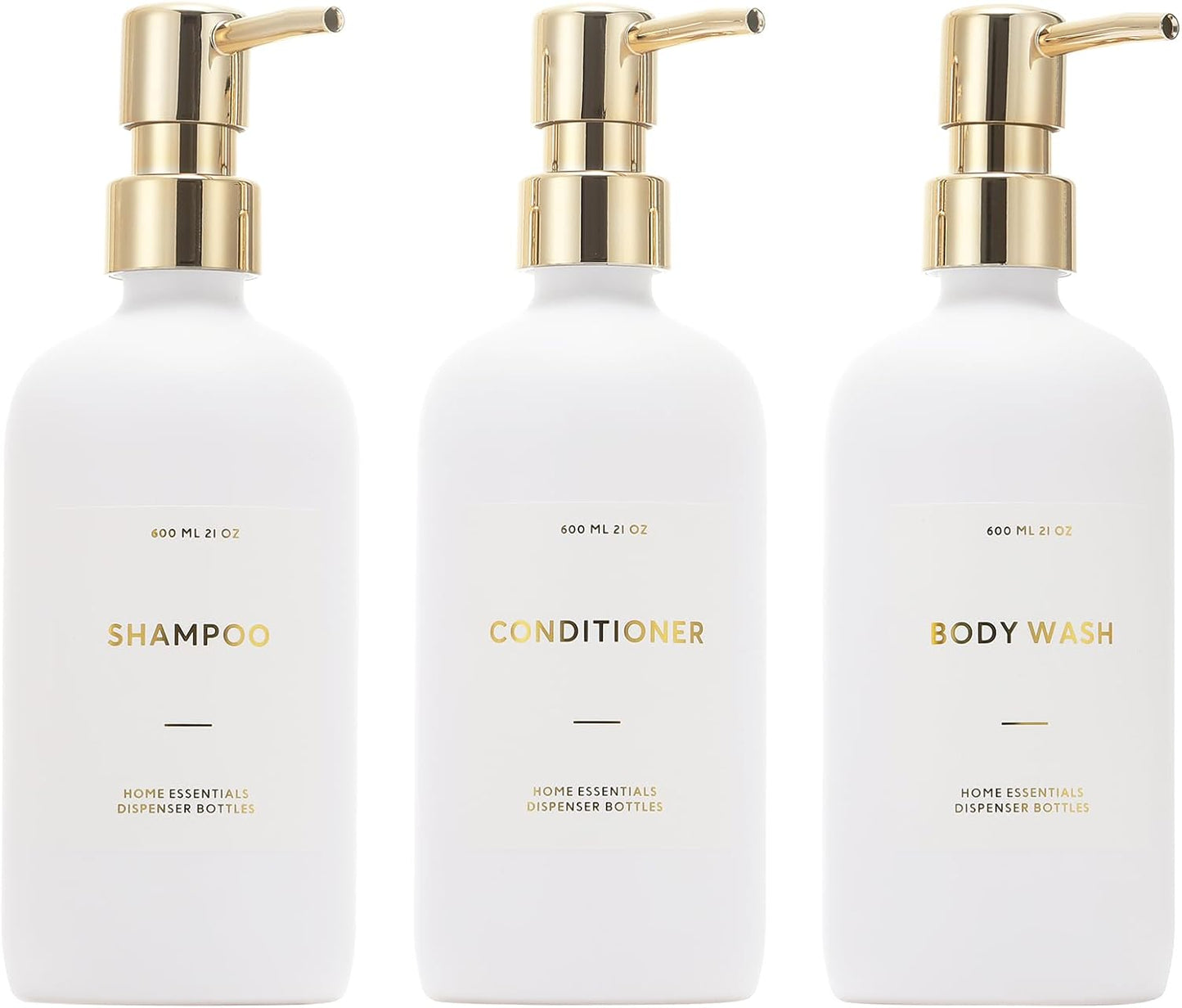 HOMCDALY Shampoo and Conditioner Dispenser, 21oz 3-Pack Refillable Pump Bottles, Shampoo Container, Empty Pump Bottle, Bathroom Shower Dispenser（21oz-White&Gold）