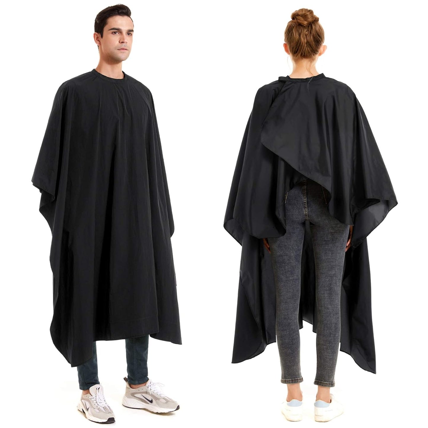 Nylon Barber Cape 64"x56" Waterproof Salon Large Hair Cutting Cape Haircut for Men with Adjustable Snap Closure Color Capes Professional Stylist Hairdresser Apron Adults Unisex Black
