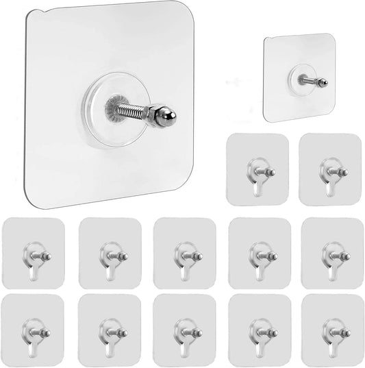 14 Pack Wall Hooks, Picture Hangers Without Nails, No Damage Adhesive Wall Hook for Kitchen Bathroom Bedroom Office, Waterproof & Rustproof