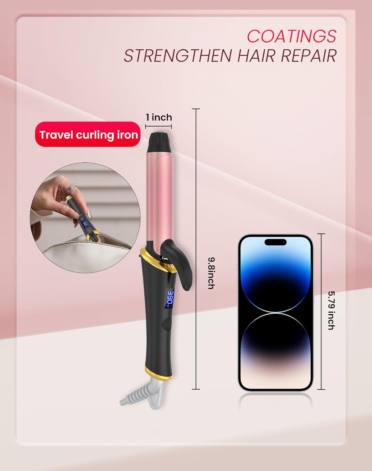 Ukliss Mini Curling Iron 1 Inch with Anti-Scald Tip, 30s Fast Heat, 5 Temp Settings & Dual Voltage for Home & Travel, Creates Soft Waves & Curls on Short to Medium Hair (US Plug, No Adapter Included)