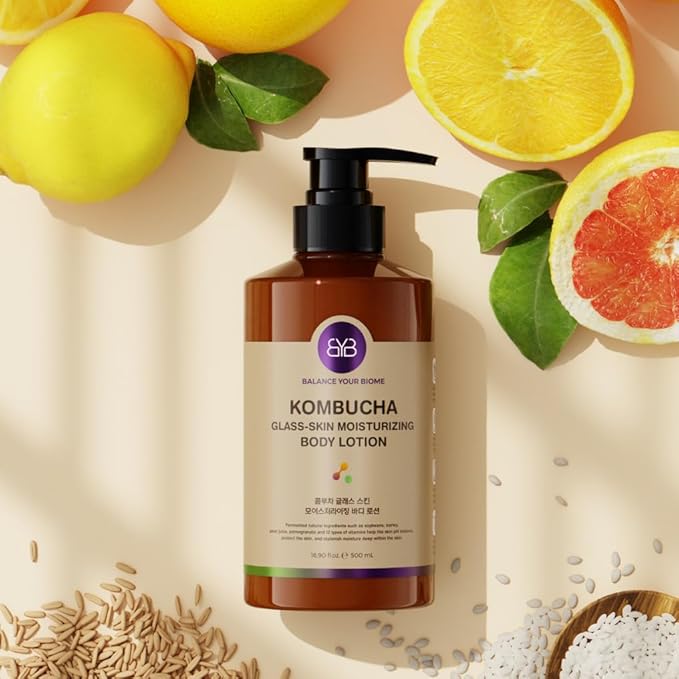BALANCE YOUR BIOME Kombucha Glass-Skin Moisturizing Body Lotion, Fermented soybeans, barley, pear juice, pomegranate,12 types of Vitamin. pH balance, K-Beauty,16.9 fl.oz.500ml,No Silicone