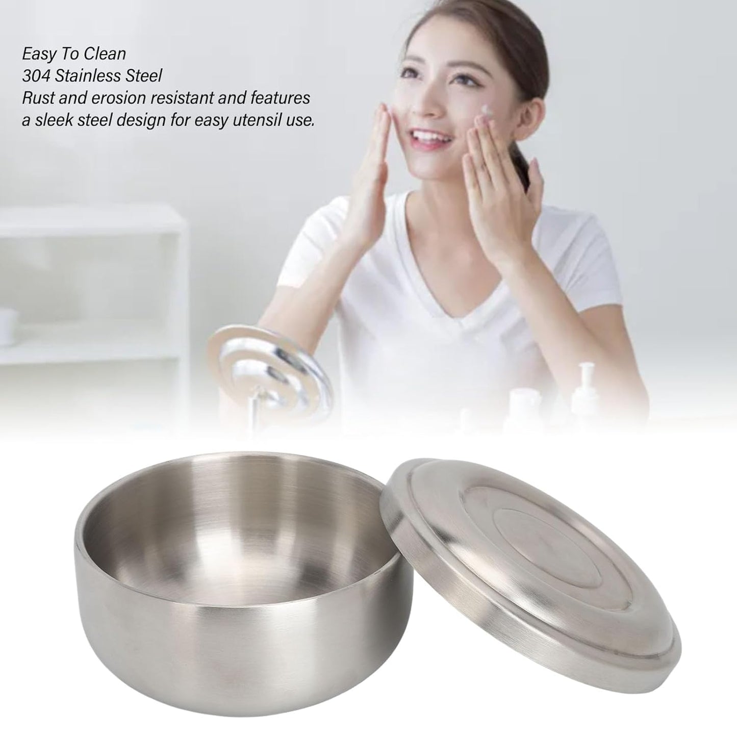 Facial Mask Mixing Bowl with Lid, 304 Stainless Steel Mixing Bowl for Facial Mask, Mud Mask and Other Skincare Products, Kitchen Food Storage Organizers Mixing Bowl