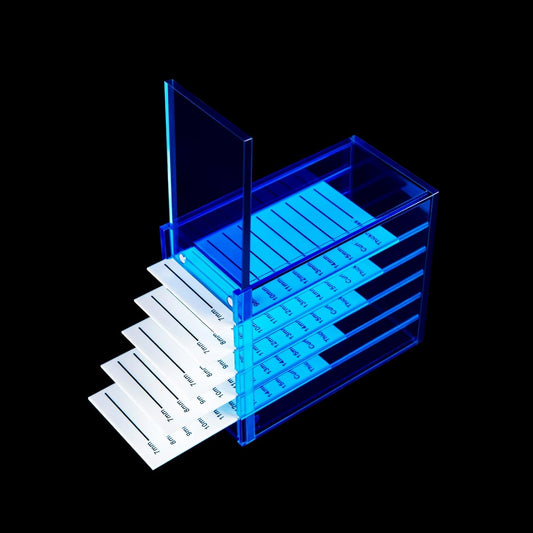 Lash Storage Organizer, Upgrade Design Small 5-Layer Lash Trays for Lash Extensions with magnet cover, Blue Semilucent lash tray Organizer, Eyelash Storage Box