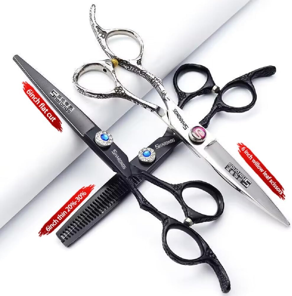 Hairdresser Professional Left-Handed Scissors Set - 6.0 Inch Hair Sparse Scissors - 440C (3pc-A)