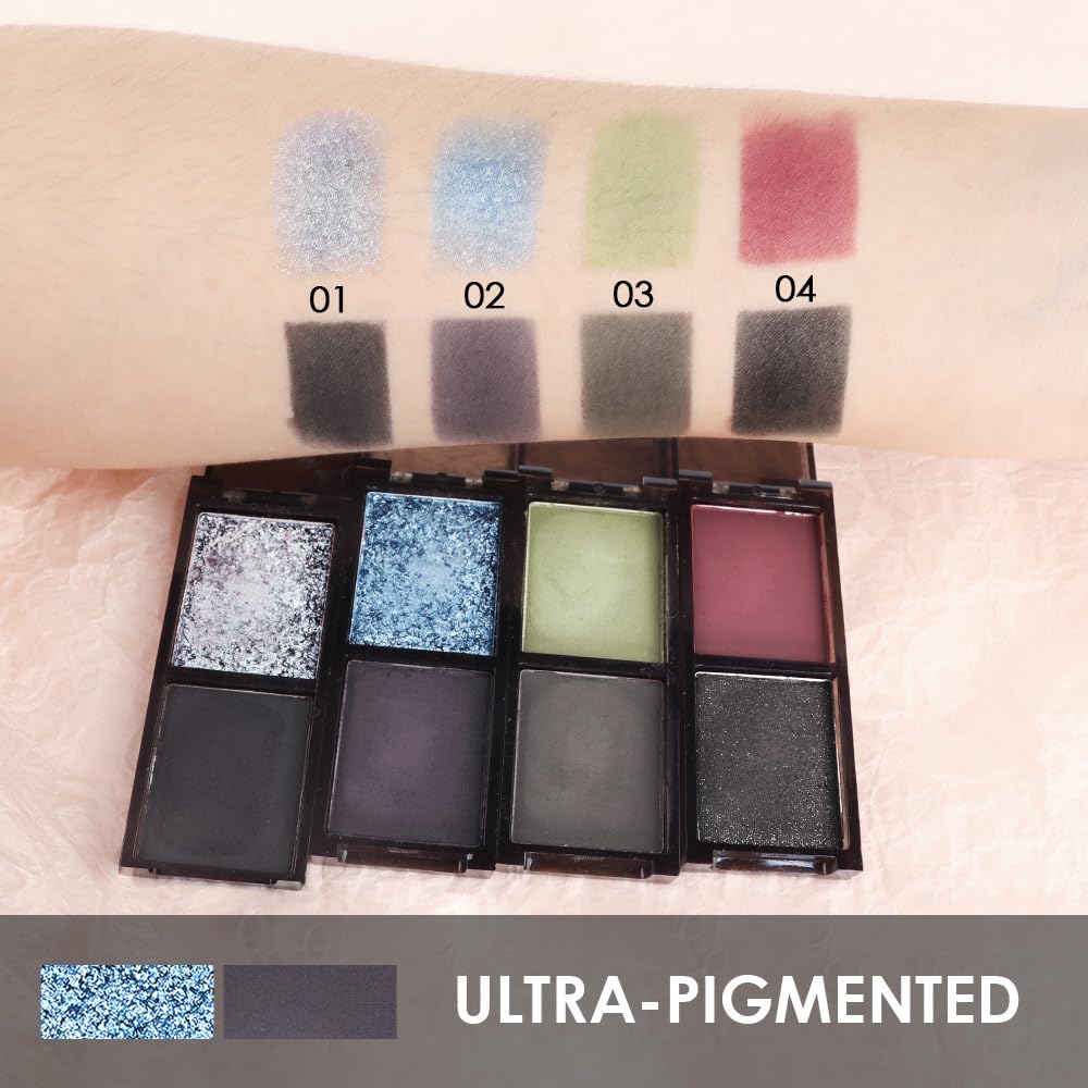 Blue Black Two Color Matte Shimmer Glitter Eyeshadow,Bright Eye Shadow Powder,Professional Long-Lasting Waterproof Makeup Palette,Blendable,Easy-To-Apply and Compact for Travel