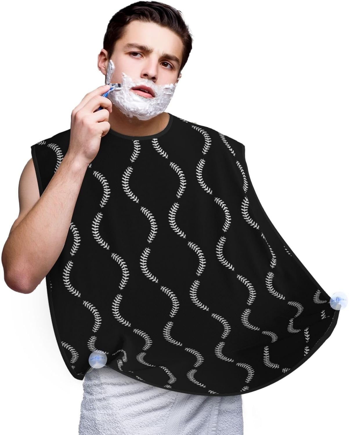 Men's Shaving Accessory Black Baseball Sport Softball American, Waterproof Beard Apron with Hair Catcher & Suction Cups