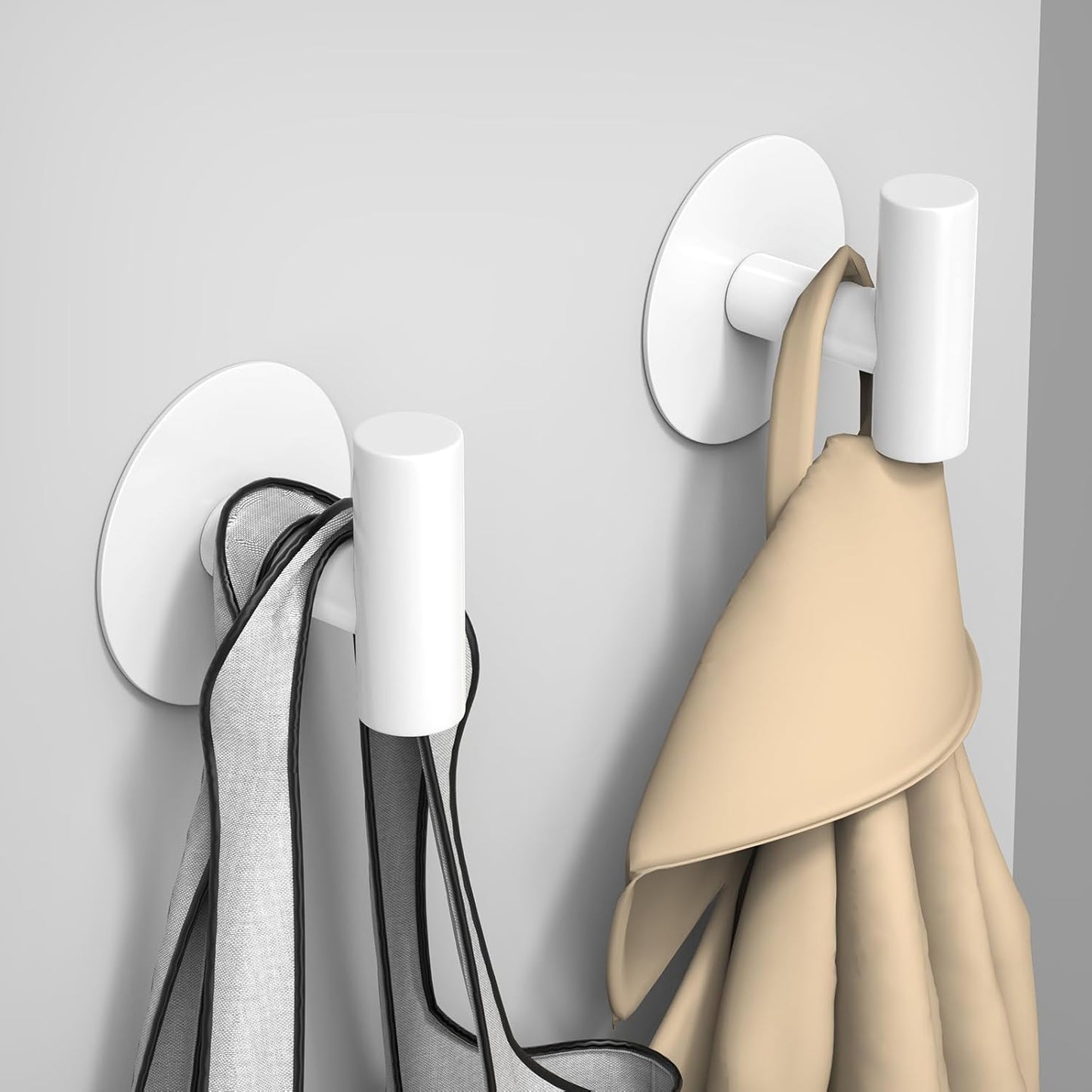 Heavy Duty White Towel Hooks, Stainless Steel Adhesive Coat Hooks for Bags, Towels, Robes, Hats, Aprons – No Drill Bathroom, Kitchen, Hotel Wall Hooks (2 Pack)