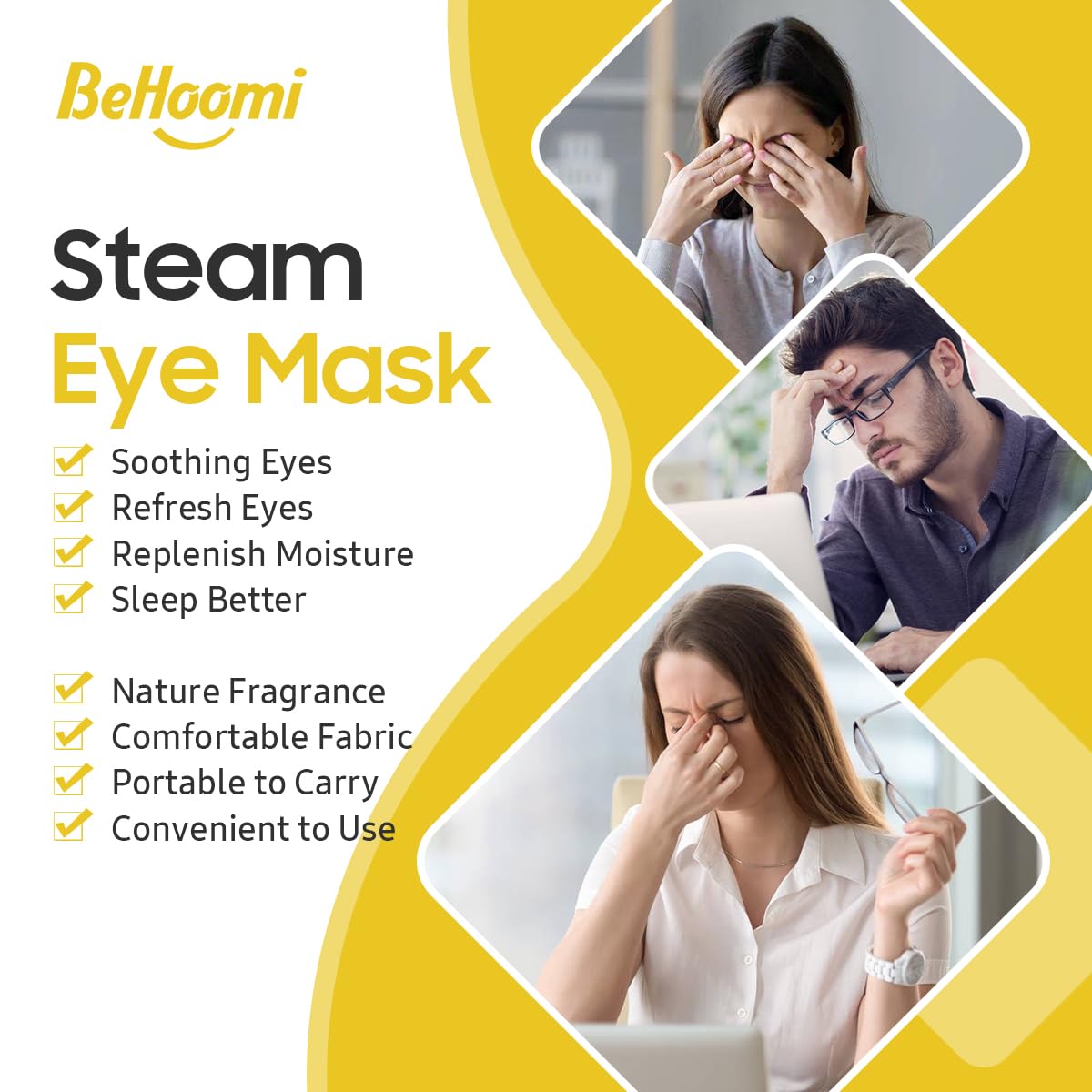 30Packs Steam Eye Mask, Heated Eye Mask Warm Compress for Eyes, Self Heating Warm Eye Masks Disposable Steam Mask for Home Sleep, Spa, Travel Essentials & Relaxation Gifts (Chamomile)
