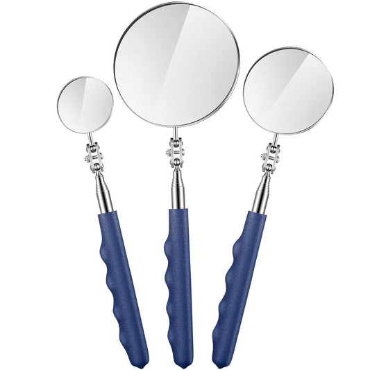3 Pieces Telescoping Inspection Mirror Stainless Steel Extendable Mechanic Mirror with Long Handle Tool for Technicians Mechanics Contractors (Blue)
