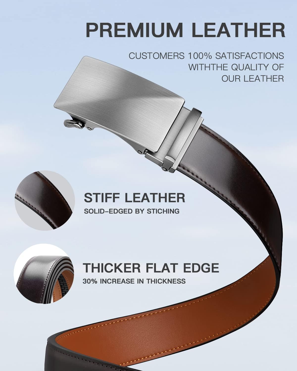 Zitahli Belt Men, Ratchet Belt Dress with 1 3/8" Premium Leather,Slide Belt with Easier Adjustable Automatic Buckle