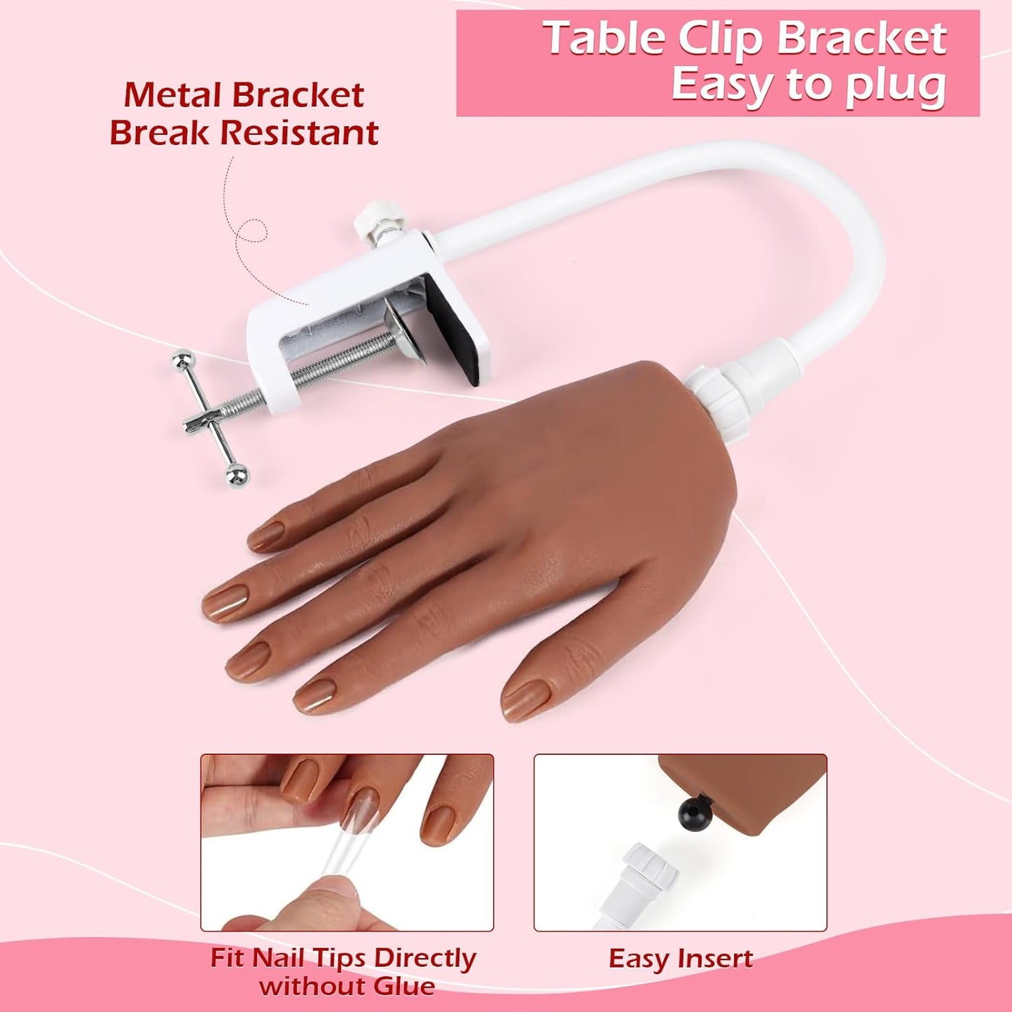 LIONVISON Practice Hand for Acrylic Nails, Silicone Nail Hand Practice, Flexible Fingers Fake Training Hand False Mannequin Hands for Nail Practice, Hand Model Kit for Nail Supplies Manicure Beginners