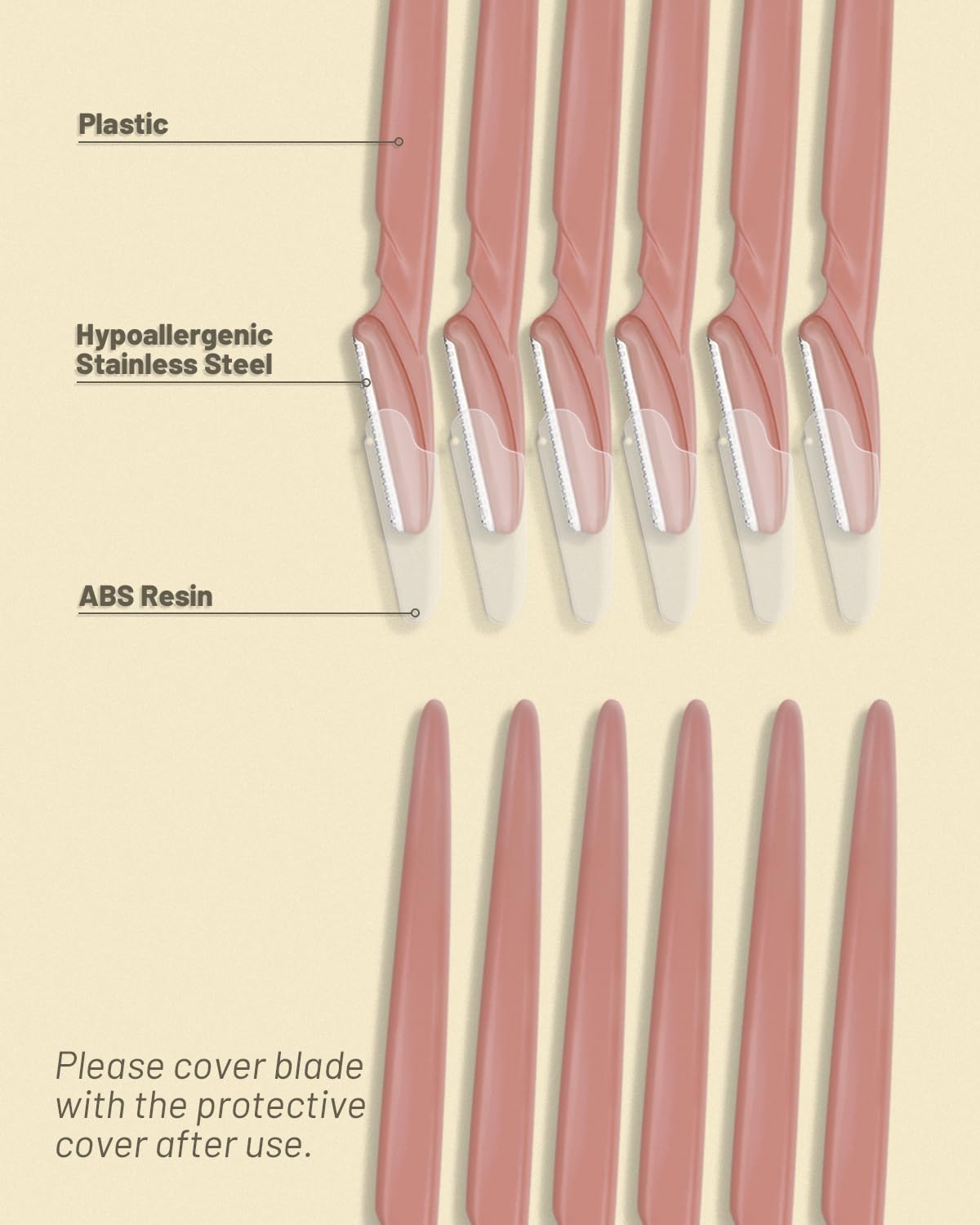 Dermaplane Razor, 60 Pcs Face Razors for Women and Men, Multipurpose Eyebrow Razor, Dermaplaning Tool for Face by MoHern, Terracotta