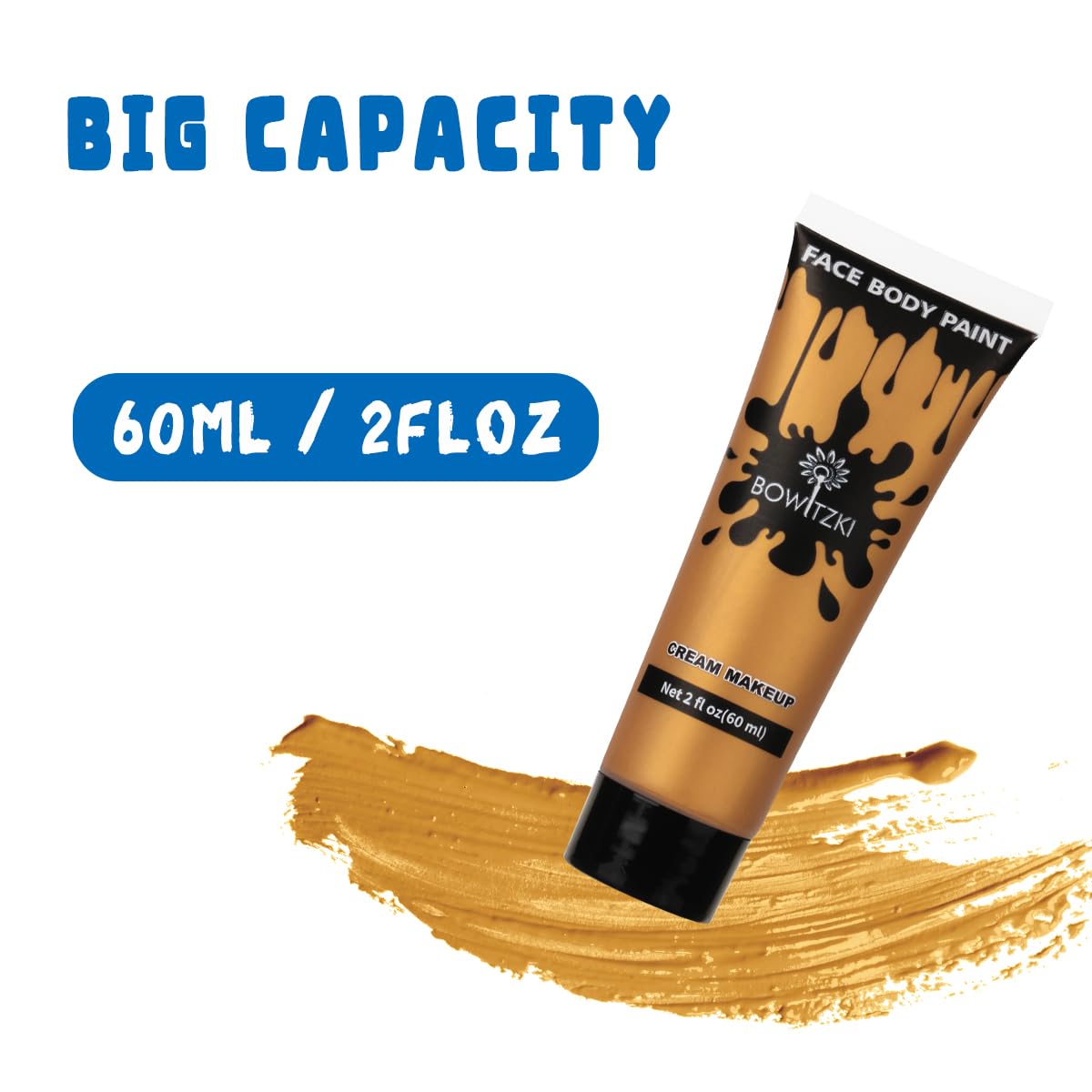 Bowitzki Face and Body Paint 2oz Cream Makeup 60ml Water Based Face Painting Special Effects For Adults Children Kids Halloween Christmas Party Stage Cosplay (Gold)