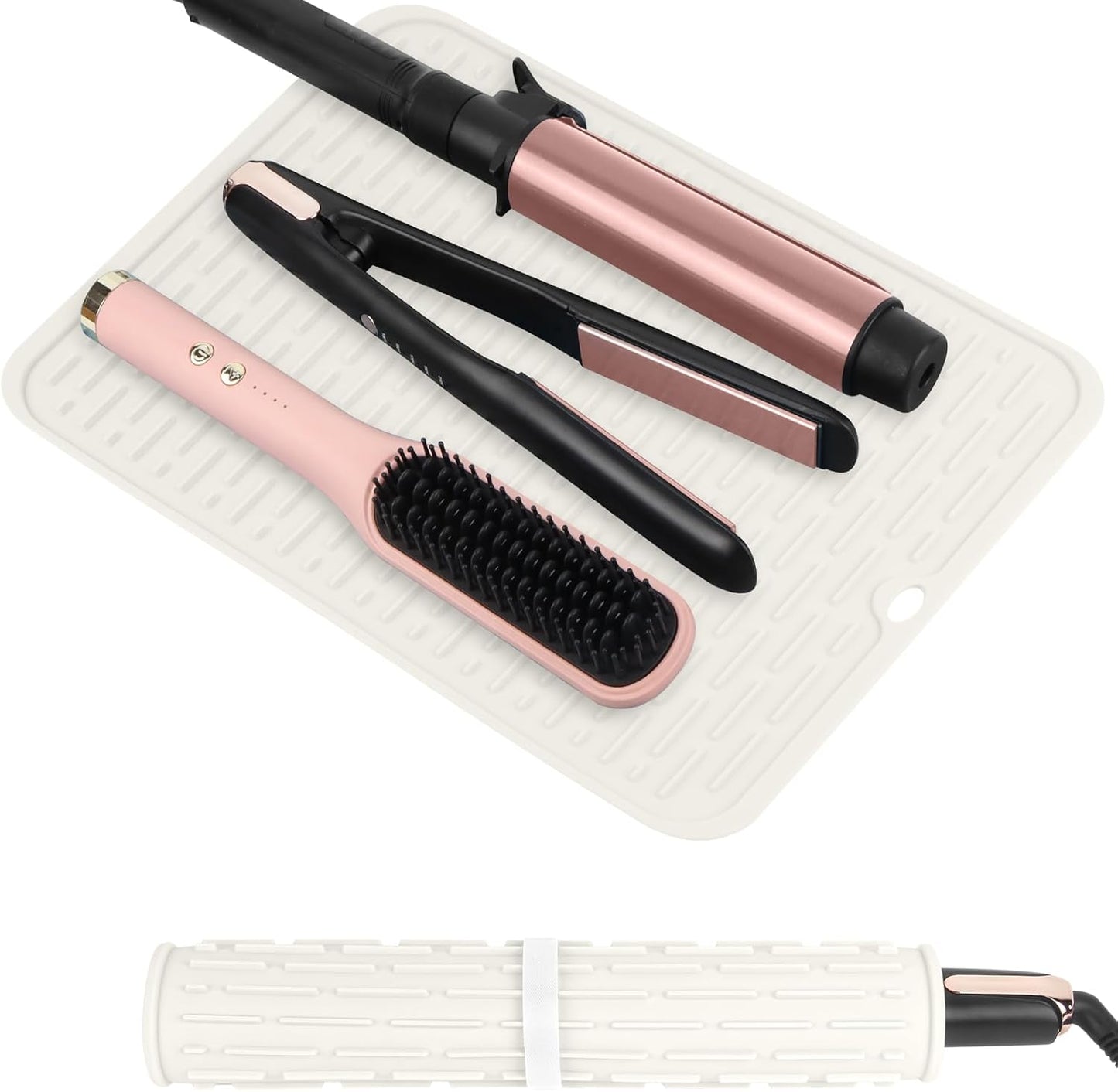 Oversize Silicone Heat Resistant Mat for Curling Irons, Flat Irons, Hair Straighteners and Hot Hair Styling Tools, Portable Hot Tools Sleeve Pad for Travel Vanity Salon(14.2" x 11.0")