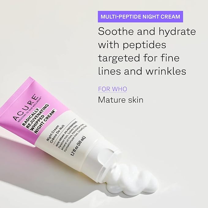 ACURE Radically Rejuvenating Whipped Night Cream - Anti-Aging Support, Multi-Peptides, Ferulic Acid & Vitamin C - Ultimate Night Repair, Hydrate and Rejuvenate - Vegan Plant Based-Infused - 1.7 Fl Oz
