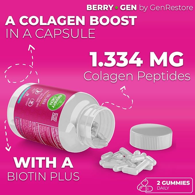 Collagen Peptides Supplement with Vitamin C, Biotin, and Hyaluronic Acid - 60 Capsules - Natural Formula - Supports Joints, Hair, Skin, and Nails - Made in The USA