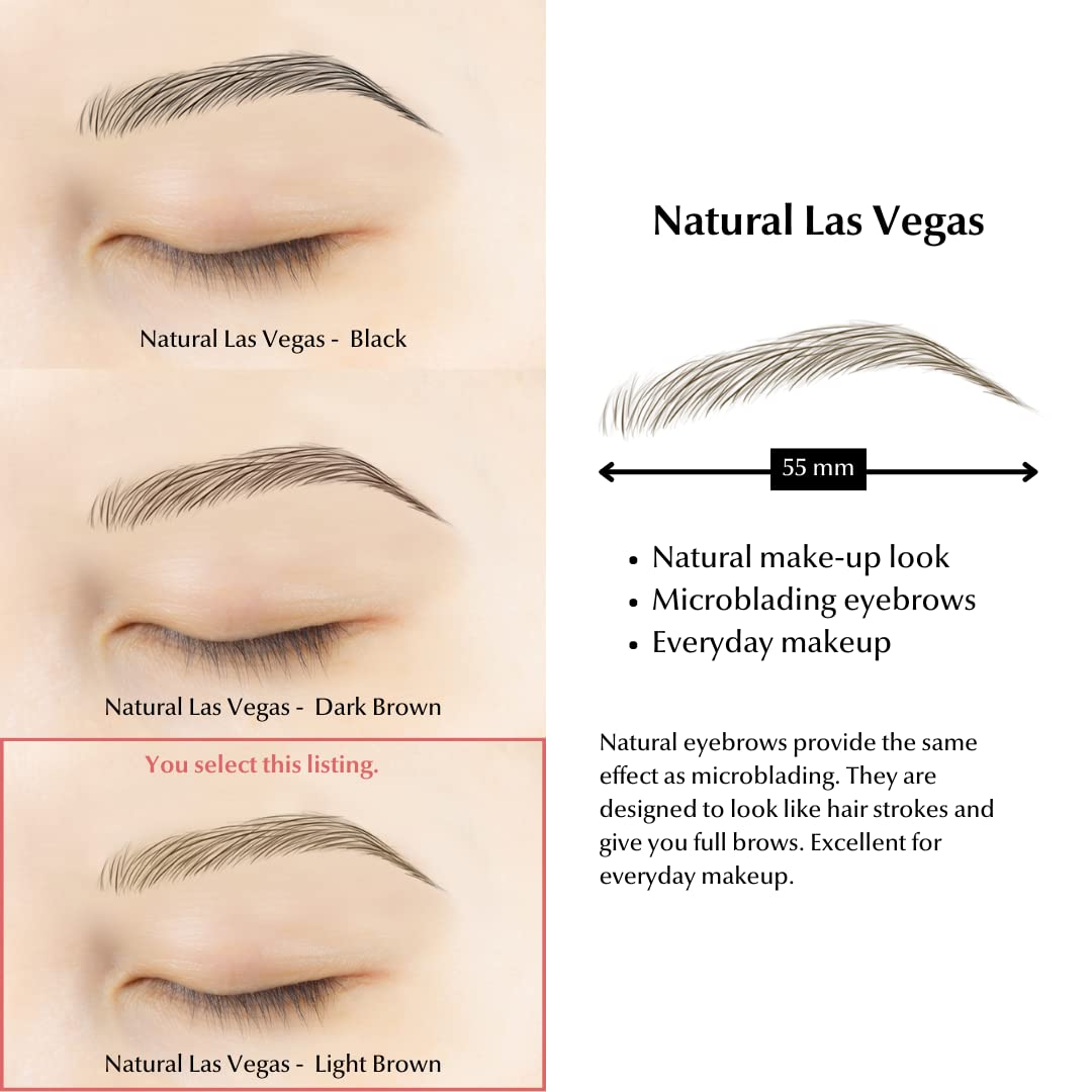 Bliss and Beyond USA | Waterproof Eyebrow Tattoo Stickers. A real hair stroke look. Hair replacement without surgery. Solution for hair loss. Bushy Tinted eyebrow tattoos. (New Las Vegas, Light Brown)