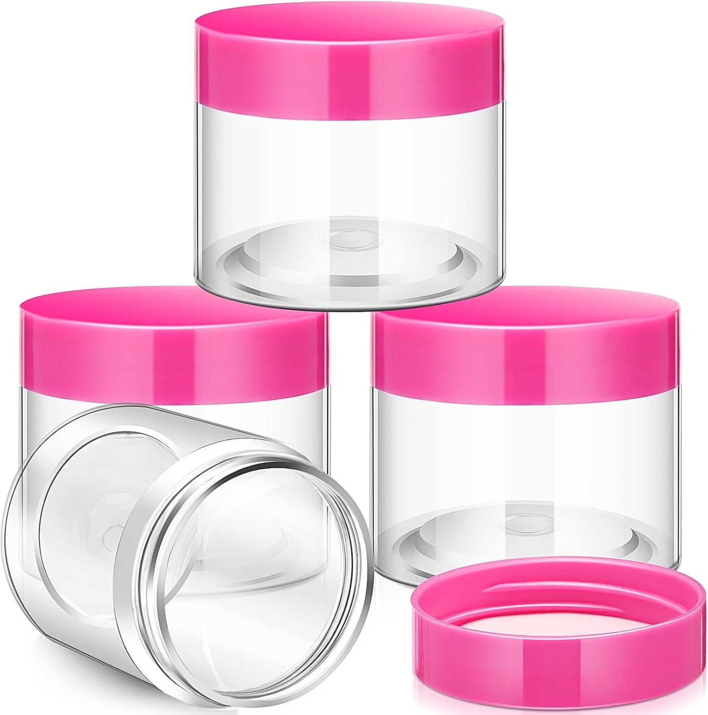 SATINIOR 12 Pack 6 oz Plastic Container Jars with Lids Round Clear Travel Cosmetic Container Slime Jars for Toiletries, Lotion, Cream, Ointments, Makeup, Rhinestone, Samples, Kitchen Storage(Pink)