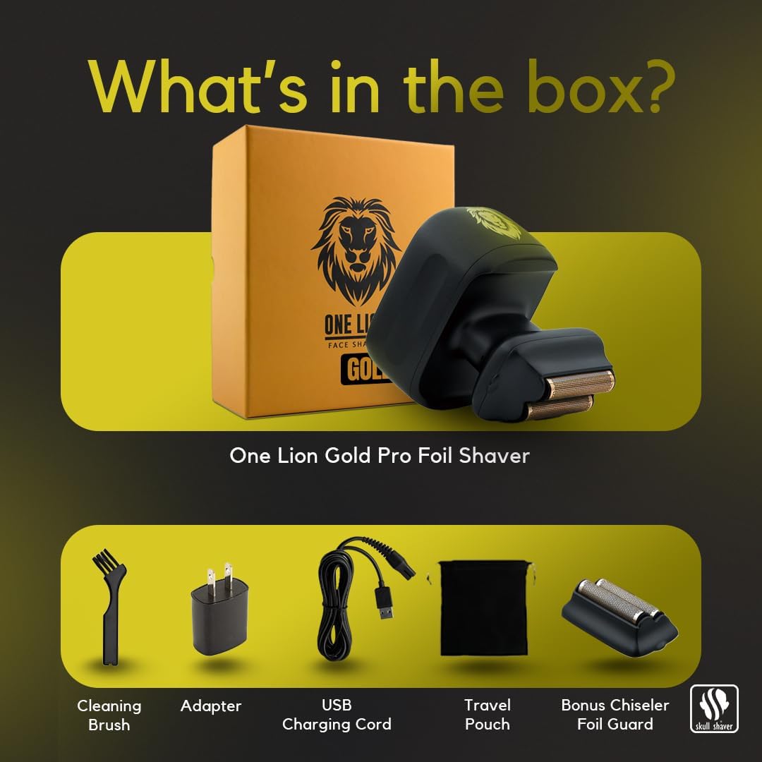 Skull Shaver One Lion Gold PRO Face Shaver for Men - Electric Shaver with Stepped Twin Foil