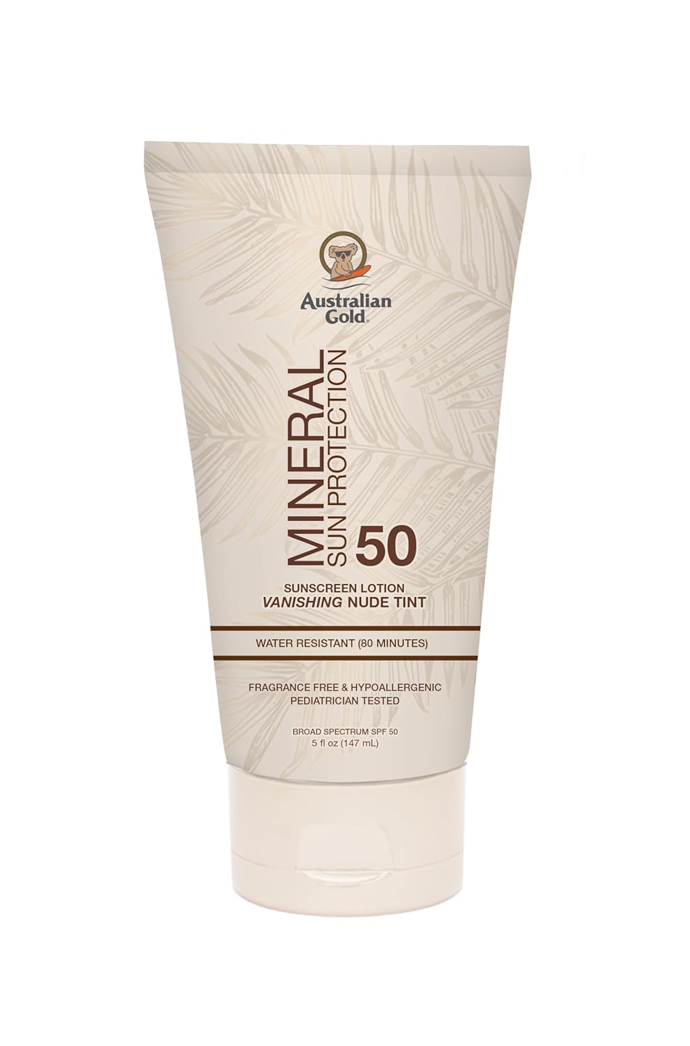 Australian Gold SPF 50 Mineral Sunscreen, 5 fl oz, Broad Spectrum Tinted Sunscreen, Gentle Protection for Every Shade, Vanishing Nude Tint, Blue Light Protection, Zinc Oxide 4% & Titanium Dioxide 4%