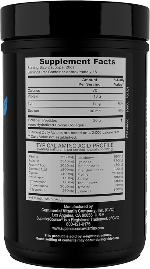 Superior Source Collagen Peptides Hydrolyzed Collagen - from Grass-Fed Cows - Supports Healthy Hair, Skin, Nails, Ligaments & Tendons - Gluten-Free & Dairy-Free - Unflavored, 12.7 oz