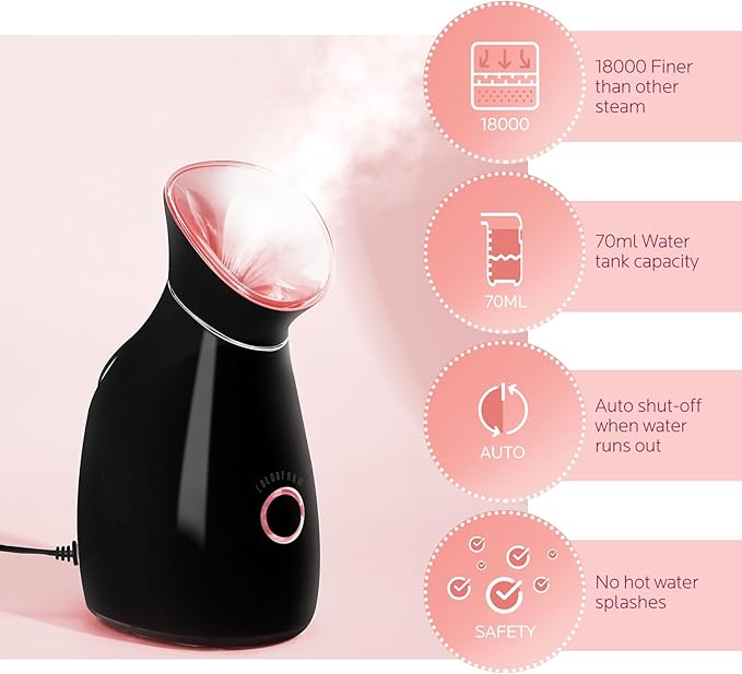Colorfarm Facial Steamer Nano Ionic: Face Steamer Deep Cleaning Unclogs Pores - Humidifier Warm Hot Mist Home Sauna Spa for Women Men Sinuses Moisturizing