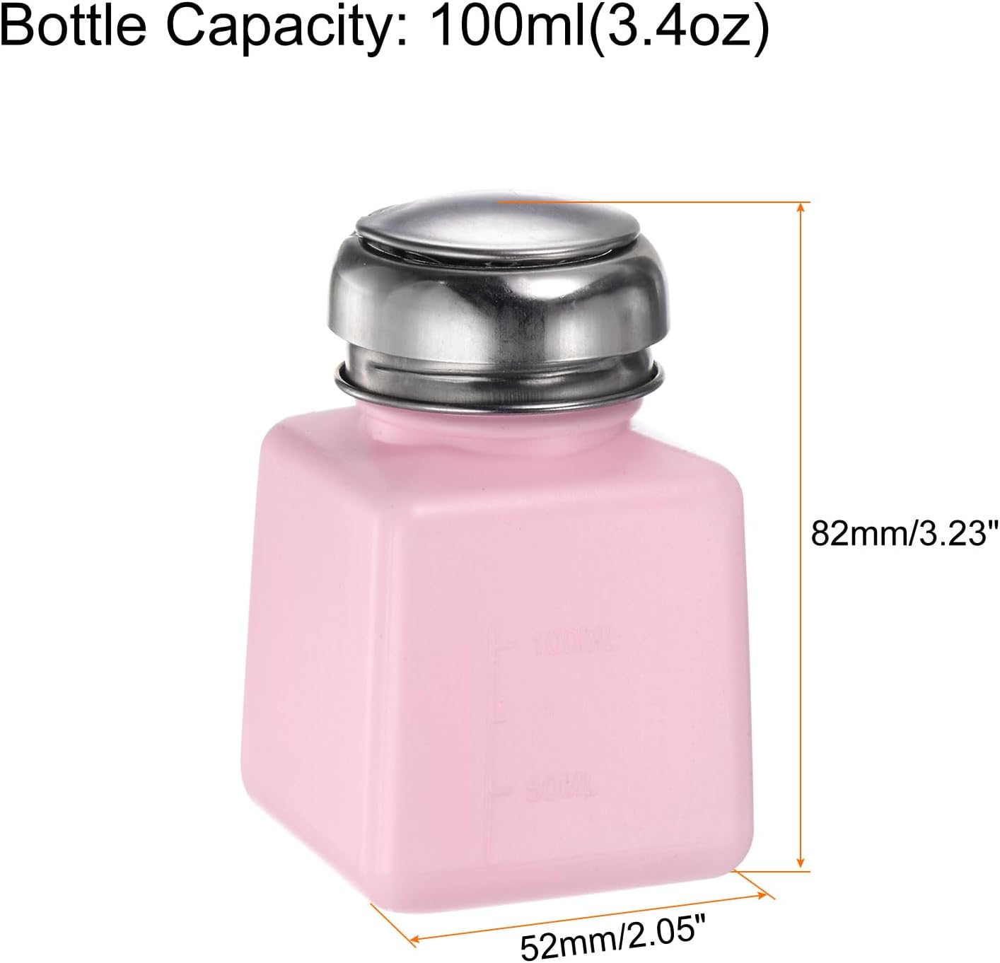 HARFINGTON 4PCS 100ML(3.4oz) Push Down Alcohol Dispenser Pump Liquid Press Empty Bottles Refillable Container for Acetone Cleanser Nail Polish Remover, Pink