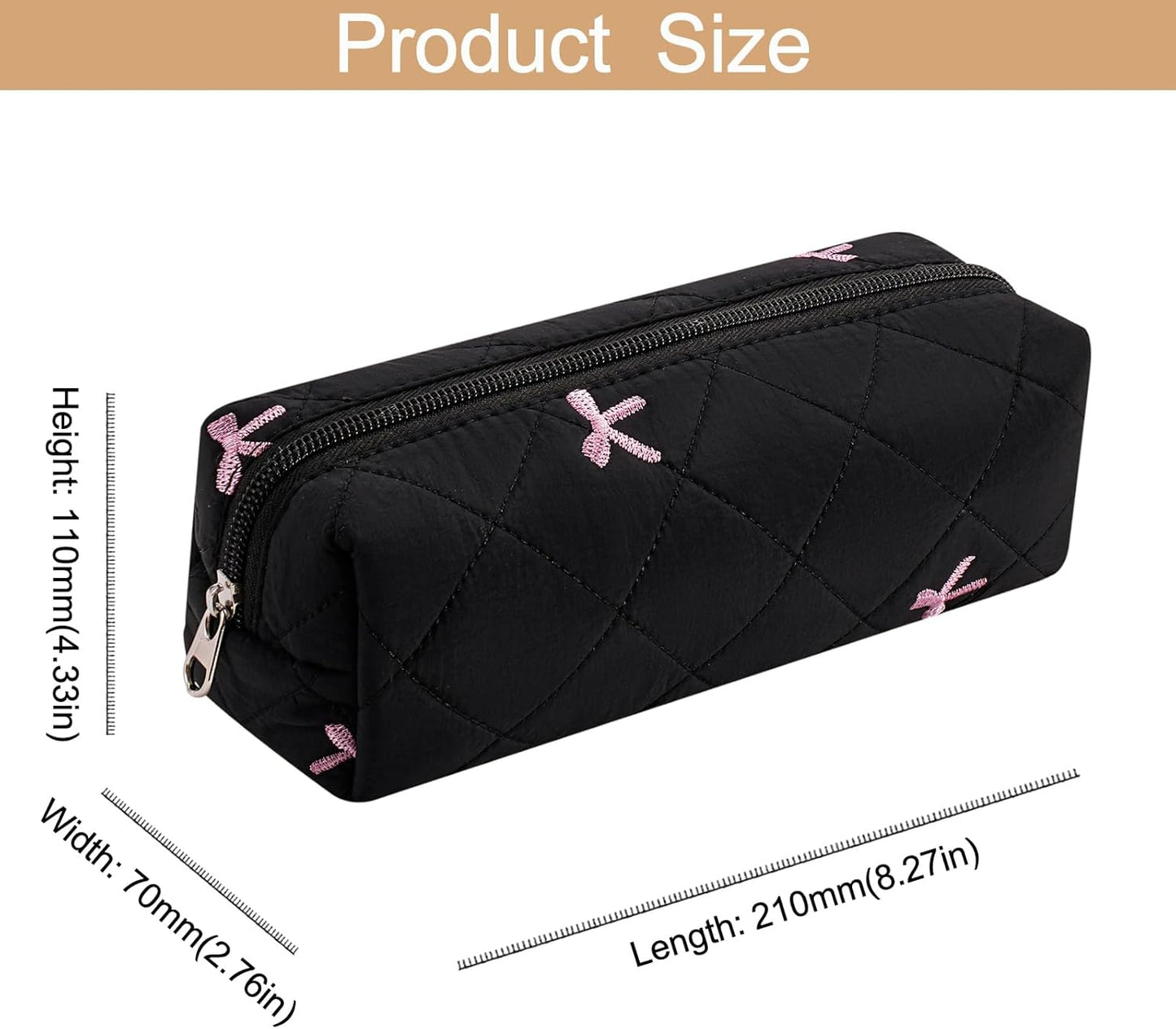 Cute Floral Cotton Makeup Brush Cosmetic Bag for Women, Travel Quilted Zipper Make Up Bag, Flowers Toiletry Organizer Case Kawaii Makeup Cosmetic Travel Cloth Pouch (Black)
