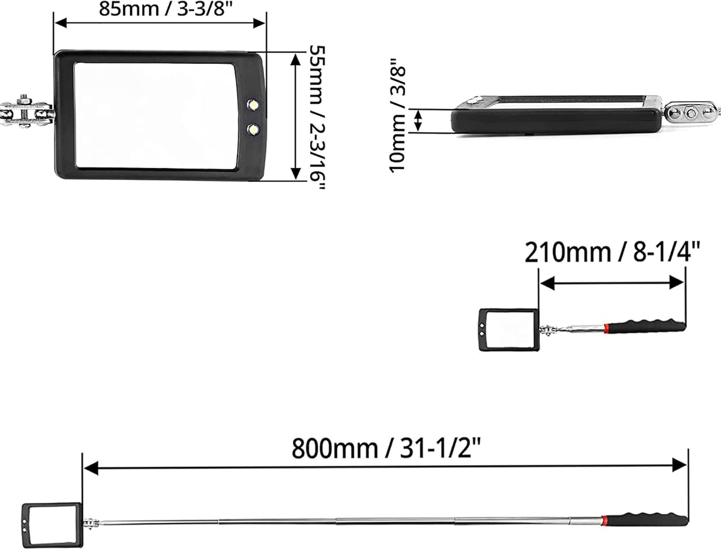 Inspection mirror telescoping with light Mirror practical addition to car repair, and anyone's toolbox Inspection Tool for Checking Vehicle, and Other Small Parts Extended (Inspection mirror-4PCS)