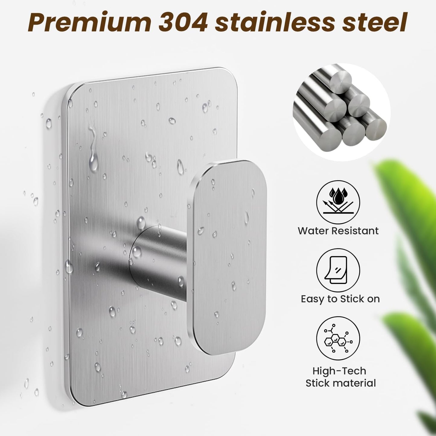 Heavy Duty Self Adhesive Hooks - 26lb Max, Sticky Wall Hooks Stainless Steel for Hanging Towel, Coat, Robe, Waterproof & Rustproof Hooks Stick on Bathroom, Shower, Kitchen(Silver, 4 Pack)